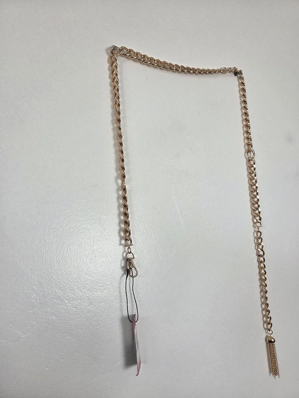 NEW Vince Camuto Gold Metal Chain Hook Belt Purse Strap Tassle Boho Indie M/L